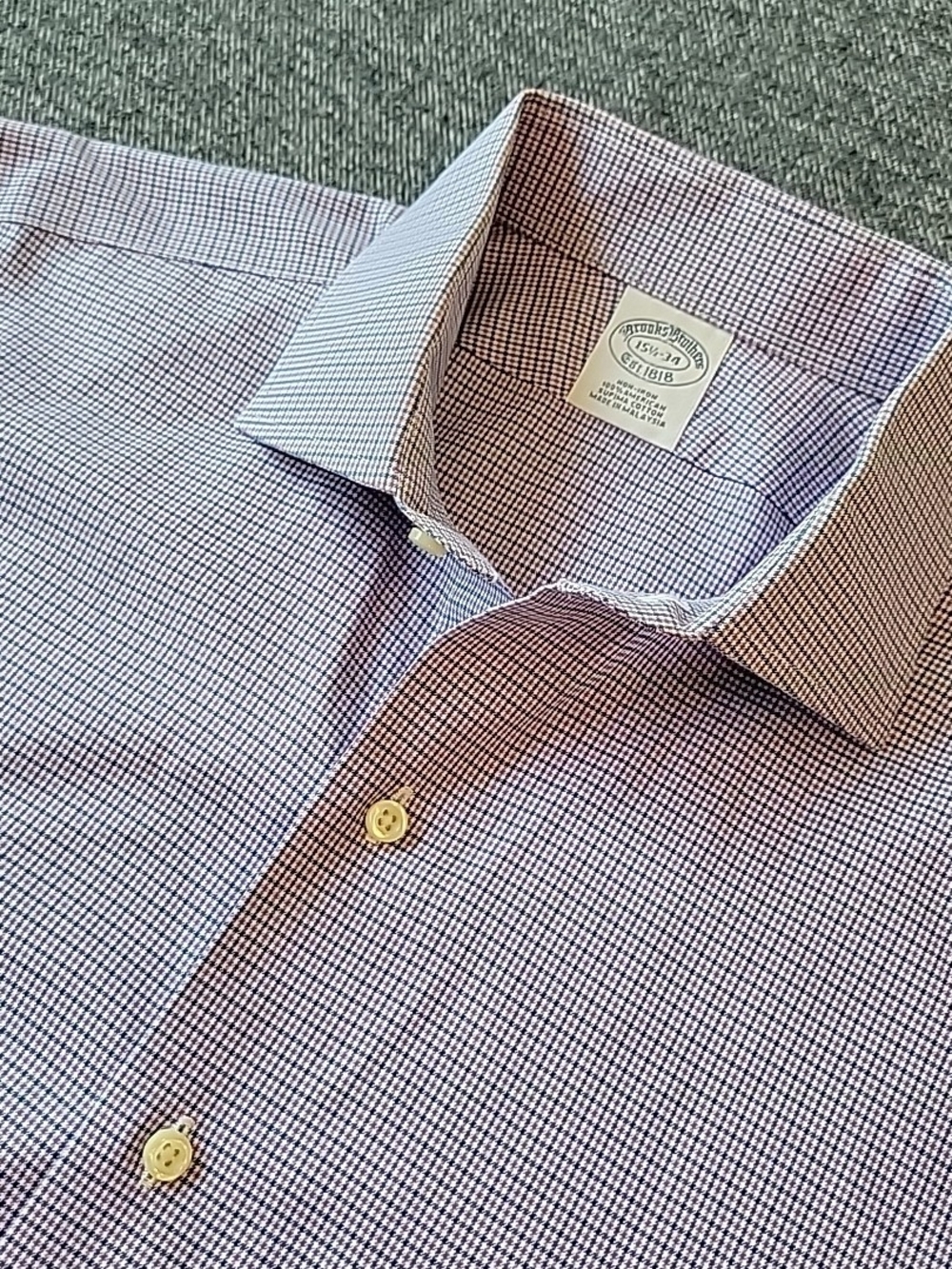 Brooks Brothers Dress Shirt Men's 15.5 34 Purple Check Non-Iron Supima Cotton